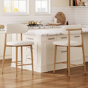 Set of <b>2</b> Modern Counter Height <b>Bar</b> <b>Stools</b> Upholstered Dining Chairs with Metal Legs for Kitchen Island & Dining Room - Product Image 1