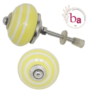Vente en gros CK 558 boutons en céramique jaune citron vert bandes blanches poignées de tiroir de porte en métal pour cuisine chambre armoire commode utilisation - Product Image 1