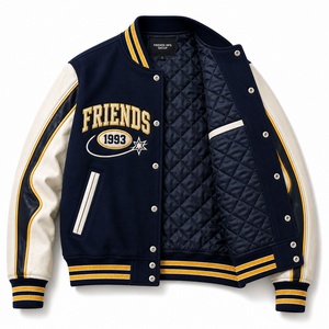 Veste universitaire marine pour homme avec patch logo personnalisé brodé, style preppy, fermeture boutonnée sur le devant - Product Image 5
