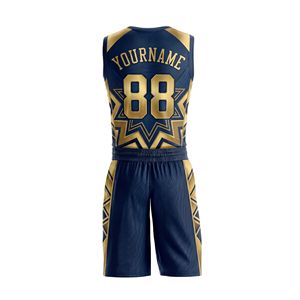Ensemble de sport de basketball en gros, motif couronne dorée marine, sublimation, style vintage, durable, séchage rapide - Product Image 2