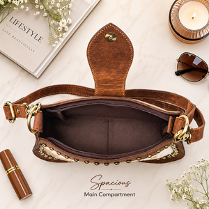 Bolso de Hombro de Cuero Hairon para Mujer, Bolso de Mano Occidental con Tachuelas de Cuero Vacuno Genuino, Bolso Boho con Diseño Repujado, Elegante y a la Moda para el Día a Día - Product Image 4