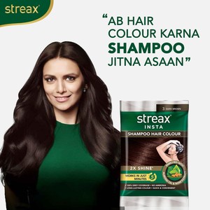 Streax Insta <b>Shampoo</b> <b>Hair</b> <b>Colour</b> For Unisex Long-Lasting Instant <b>Colour</b> - Dark Brown [0.61floz(18ml) Pack of 10] - Product Image 3