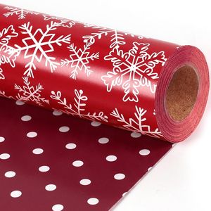 Classic Christmas Decorations Reversible Wrapping Paper Roll <b>White</b> Red Small Dots Snowflakes Design for Gift <b>Wrap</b> Xmas Holidays - Product Image 2