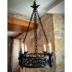 Industry Trending Iron Chandelier With Four Candle Lights Black Metal Hanging <b>Lamp</b> For Home Decoration - Product Image 2
