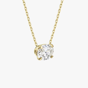 Collier pendentif en diamant taille ovale en or jaune avec sertissage griffe et chaîne maille forçat, bijou classique de fiançailles pour femme - Product Image 2