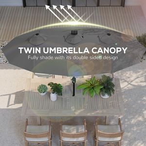 Ombrellone a braccio laterale da patio grigio da 2,95 m con manovella inclinabile, luce solare a LED e 12 stecche - Product Image 5