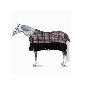 Couverture pour cheval rose à carreaux avec bordure et sangles réglables en nylon - Product Image 1
