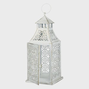 Farol de hierro de estilo colonial clásico con cubierta de vidrio y soporte para velas para fiestas nocturnas al aire libre o interiores rústicos - Product Image 4