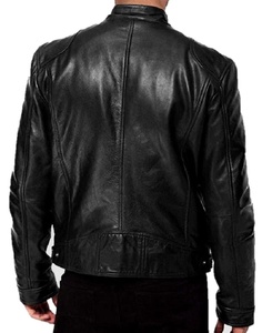 Chaqueta de Motociclista de Cuero Genuino para Hombre, Color Marrón, Cuello Alto, Cierre de Cremallera, Corte Ajustado, Estilo Biker, para Otoño - Product Image 5