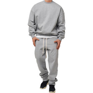 Ensemble de survêtement léger pour homme en coton gris 100 %, grande taille, sweat à capuche et pantalon long, couleur unie, coupe décontractée - Product Image 1