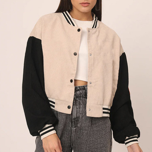 Custom Women's Patchwork Varsity Jacket Sheepskin Sleeve Chenille Embroidery Letterman Baseball Jacket - Product Image 1