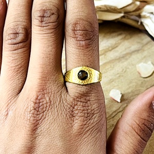New Arrival Boho Tribal Bohemia Bezel Setting <b>Tiger</b> <b>Eye</b> Ethnic Brass <b>Ring</b> Women 18k Gold Plated Engraved Band Statement - Product Image 6