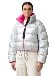 Chaqueta Acolchada Plateada con Cuello Vuelto, Manga Larga, Cierre de Cremallera, Abrigo de Invierno para Mujer, Largo Regular, Manga Larga - Product Image 4