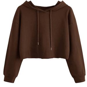 เสื้อฮู้ดครอปท็อปผู้หญิงสั่งทำพิเศษ ผ้าฝ้าย 100% สีพื้น สไตล์สตรีทแวร์ ผ้ากำมะหยี่ ทรงโอเวอร์ไซส์ สีน้ำตาล สำหรับฤดูหนาว - Product Image 5