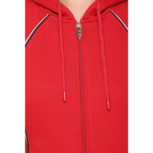 Conjunto Deportivo Rojo con Capucha para Mujer, Manga Larga, Cierre de Cremallera, Bolsillos Laterales, Transpirable, Informal, Otoño, Color Sólido, 100% Poliéster - Product Image 5