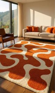 Tapis d'appoint abstrait à poils moyens, tufté à la main, antidérapant, en laine moderne, pour salon, chambre, salle à manger, décoration intérieure - Product Image 6
