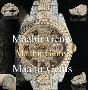 Montre à quartz pour homme en acier inoxydable et moissanite dorée de luxe, avec cadran résistant à l'eau 10 bars et fermoir de bracelet - Product Image 4