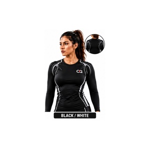 Débardeur de compression respirant à manches courtes pour femme, col rond, séchage rapide, color block, haut de sport - Product Image 6