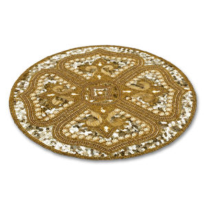 Luxury Kitchen <b>Table</b> Mat Round <b>Plastic</b> and <b>Cloth</b> Beaded Placemat for Dining Restaurant Hotel Design With Elegant Glass Beads - Product Image 2