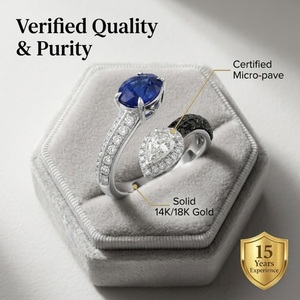 Bague en or 18 carats fiable avec saphir naturel et diamants, idéale pour les propriétaires de boutiques - Product Image 3
