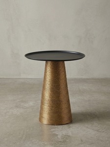 Modern <b>Round</b> Coffee <b>Table</b> With Rattan Base And Metal Top 40 Cm Diameter Minimalist Living Room Furniture - Product Image 5