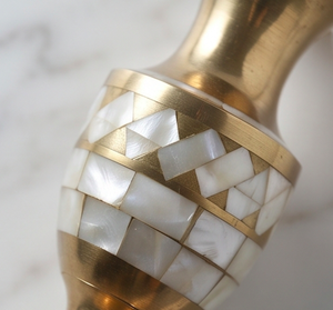 Art Deco Brass Tabletop Vase With White Inlay Geometric Design Gold Decorative <b>Centrepiece</b> <b>For</b> Hotel Decor - Product Image 2