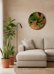 Décoration murale ronde en bois et mousse naturelle, faite à la main, pièce d'art de luxe inspirée de la forêt - Product Image 6