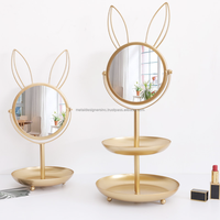 Lot de 2 miroirs dorés ronds, lapin, miroir de table, décoration rond, pour chambre à coucher, hall d'entrée, intérieur et extérieur