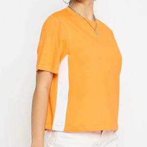 เสื้อยืดพิมพ์ลายโพลีเอสเตอร์คุณภาพส่งออก OEM ODM สำหรับผู้หญิง ปักลาย ขายส่ง เสื้อยืดโอเวอร์ไซส์สีส้มตามสั่ง - Product Image 5