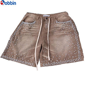 Pantalones Cortos Vaqueros Acampanados con Pedrería para Hombre, Personalizados, de Alta Calidad, Estilo Urbano, con Parches Bordados Desgastados - Product Image 2