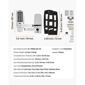 "Stainless Steel Keyless Entry Door <b>Lock</b> with 14 Keypad Mechanical Door <b>Locks</b>" - Product Image 6