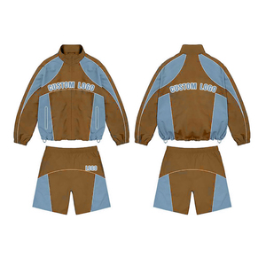 High Quality Custom Men's Nylon Windbreaker Short Set Relaxed Fit Breathable Quick Dry Knitted Fabric Gym Casual Tracksuits - Product Image 3