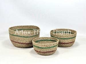 Handmade Woven Seagrass Organizer Basket for <b>Shelf</b> Storage Round Braided Seagrass Basket Decorative Home Storage Bin Modern - Product Image 2