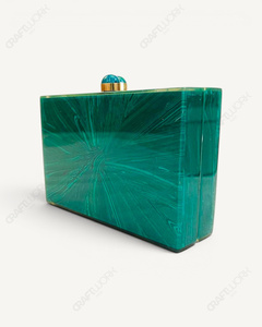 Pochette en malachite naturelle |   Minaudière artisanale Sunburst |   Sac de soirée de luxe décontracté pour femme, idéal pour mariage et cérémonie - Product Image 4