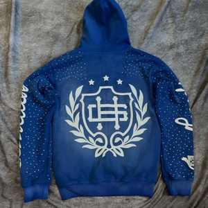 Sweat-shirt surdimensionné personnalisé OEM avec logo en strass, en polaire, écologique, polyester/coton 240g, délavé à l'acide, effet soleil éclairé, pour homme - Product Image 1