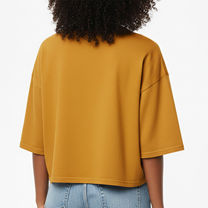 T-shirt court oversize pour femme, col rond, épaules tombantes, couleur unie, coupe ample, demi-manches, en jersey, avec logo imprimé, pour un look décontracté - Product Image 4
