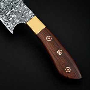 Cuchillo de chef Black Smith 1987 de acero de Damasco, mango de madera de palisandro de 13 pulgadas con mosaico y pomo de latón. - Product Image 2