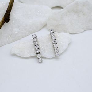 Moissanite Bar Earrings Dainty Linear Studs Gold Plated Sterling Silver Minimalist Gemstone Jewelry <b>Gift</b> Women Elegant - Product Image 4