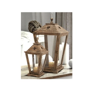Portavelas de Madera Natural con Paneles de Vidrio y Asa de Cuerda, Decoración Rústica para Bodas - Product Image 6
