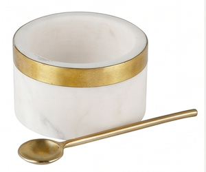 Salero de cerámica con ribete dorado y juego de cucharas. Solo lavar a mano. Vajilla elegante para cocina y mesa. - Product Image 3