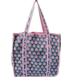 Sac fourre-tout matelassé en coton indien floral fait main, style bohème, pour le shopping, réutilisable, pour le marché quotidien, couleur personnalisable, collection Printemps - Product Image 3