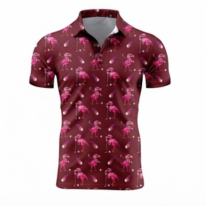 Polo Unisex Color Granate con Estampado de Flamencos Rosados, Manga Corta, Secado Rápido, 100% Poliéster, Ropa Casual de Golf, Ecológica, HEXO - Product Image 1