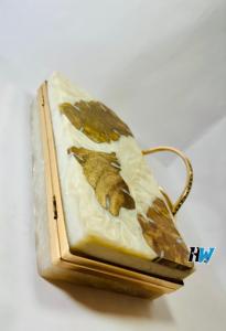 Vintage Solid Wood <b>White</b> Resin Storage <b>Bag</b> <b>Clutch</b> <b>Bag</b> with Gold Metal Handles Custom Chic Purse Wedding Party Evening Fashion - Product Image 5