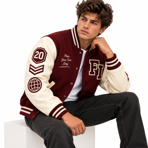 Veste universitaire élégante pour homme en cuir véritable imperméable, avec patch brodé en chenille personnalisé, fermeture éclair, en PU – Fabricant - Product Image 4