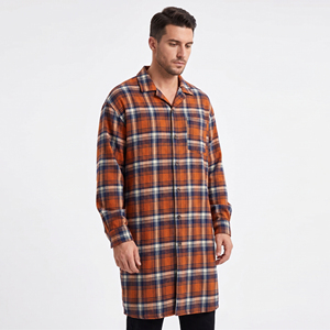 Summer <b>Night</b> Men Flannel <b>Shirt</b> Sleepwear Soft Sleep Long <b>Shirt</b> Men's <b>Button</b> <b>Up</b> Casual Wear Plaid <b>Shirt</b> Mens - Product Image 6