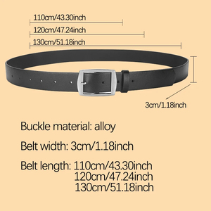 Ensemble de ceintures en cuir véritable marron et noir, boucle ardillon rectangulaire argentée, ceinture formelle pour homme, 2 pièces - Product Image 6