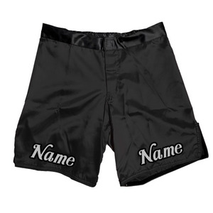 Shorts de boxe personnalisés en polyester noir avec taille élastique, vêtements d'entraînement et de combat durables pour toutes les saisons - Product Image 1