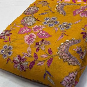 Tela de Lujo con Patrón Floral de Lentejuelas Bordadas en Georgette de Viscosa Pura para Niñas y Niños, Ligera y Elegante - Product Image 3