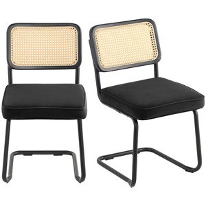 Set di 2 Sedie da Pranzo Moderne Stile Mid-Century, Imbottite in Velluto con Schienale in Rattan, Funzione Girevole Retrò - Product Image 6