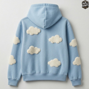 เสื้อฮู้ดผู้หญิงสีฟ้าอ่อนลายเมฆฟูฟ่อง  แบบสวมใส่สบาย  ถักนิตติ้งมีกระเป๋า  ทรงปกติ สไตล์ฤดูใบไม้ผลิ - Product Image 5